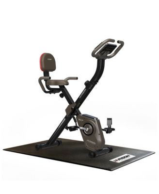 Foldable Exercise Bike with Equipment Mat for Home, Stationary Bike with Arm Resistance Bands
