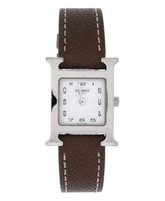 Pre-Owned HERMES Heure H Quartz Watch in Stainless Steel and Leather 21mm