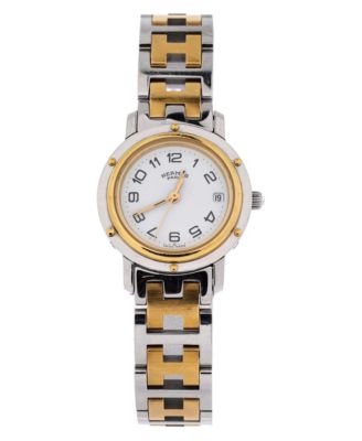 Pre-Owned HERMES Clipper Quartz Watch in Stainless Steel with Plated Metal 24mm