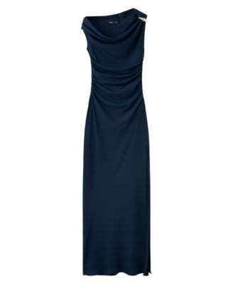 Women's One-Shoulder Draped Brooch Maxi Dress