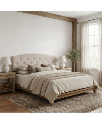 Light Beige Upholstered Tufted King Headboard, MDF Frame, Traditional