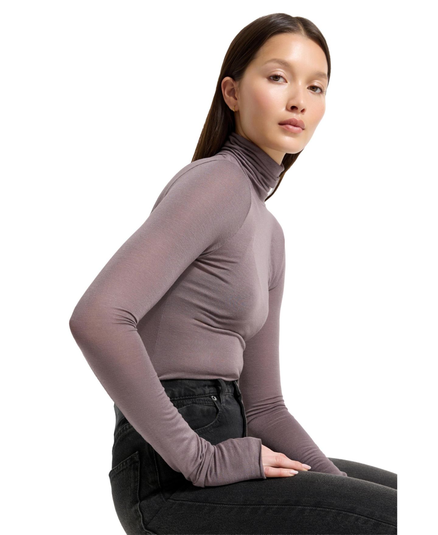Женский топ Marcella Eloise Sheer High-Stretch Turtleneck, цвет: Антрацитовый — фото 5
