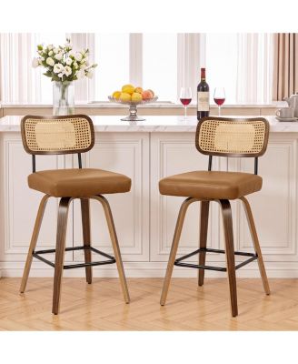 Modern Swivel Bar Stools Counter Height Bar Stool with Rattan Back
