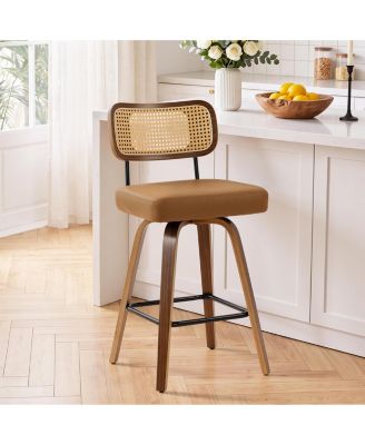 Modern Swivel Bar Stools Counter Height Bar Stool with Rattan Back