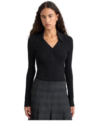 Women's Rib V-Neck Long Sleeve Top