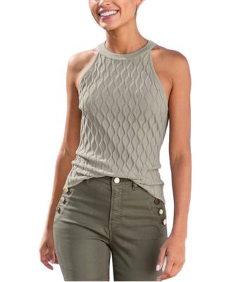 Women's High-Neck Diamond-Knit Fitted Sweater