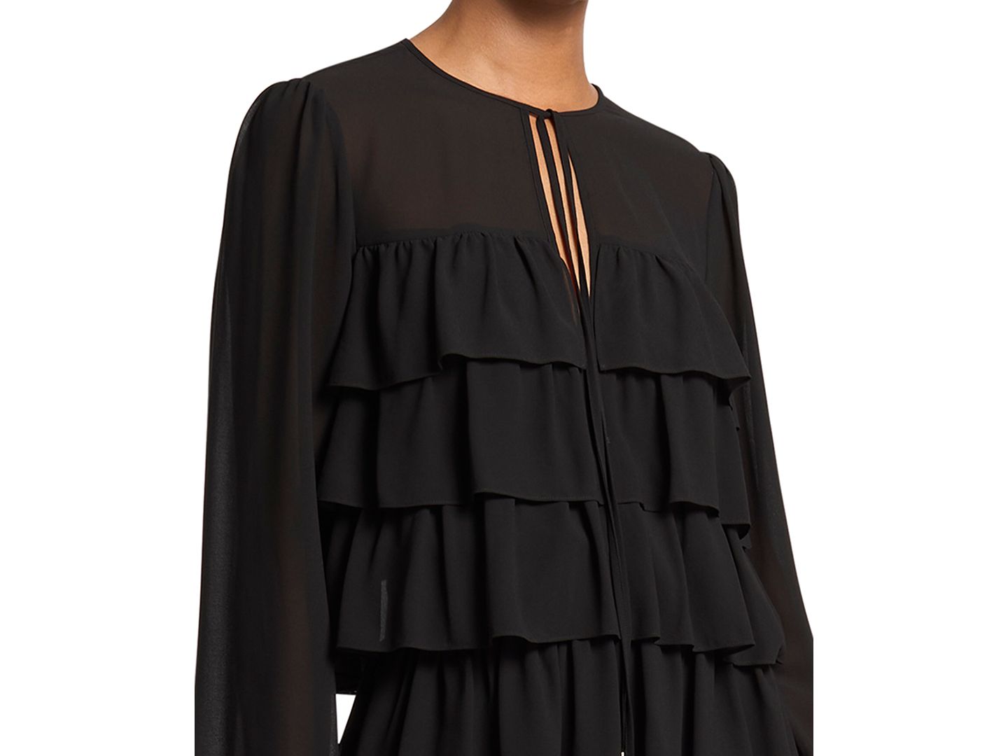 Женское платье Michael Kors Long-Sleeve Ruffle Tier Maxi, цвет: Чёрный — фото 3