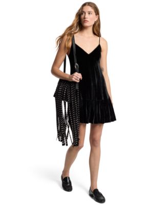 Women's Velvet V-Neck Mini Slip Dress