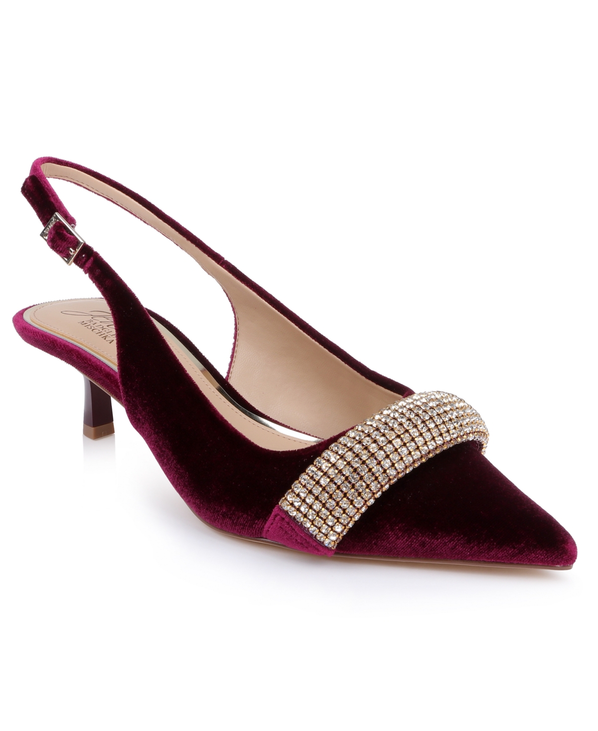 Jewel Badgley Mischka Women's Bibi Pointed-Toe Kitten-Heel Pumps - Burgvelvet