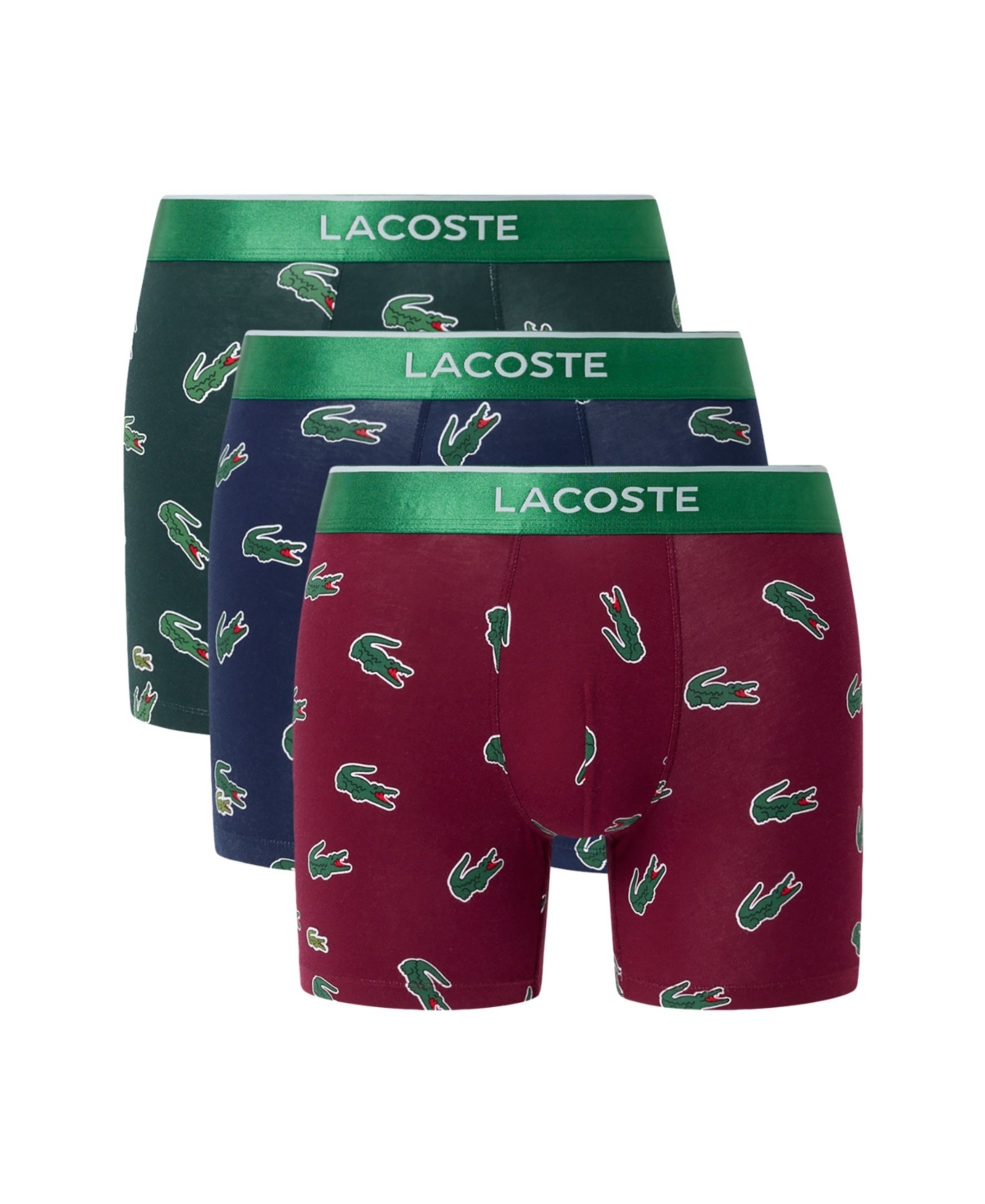 Lacoste Men's Cotton-Blend Stretch Boxer Briefs, 3-Pack - Burgundy/Navy Blue-Sinopl
