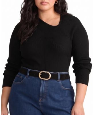 Plus Size Savvy Fine-Rib Asymmetric Lightweight Sweater