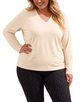 Plus Size Slub-Knit Long-Sleeve V-Neck Top