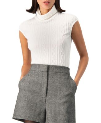 Women's Cable-Knit Sleeveless Turtleneck Top