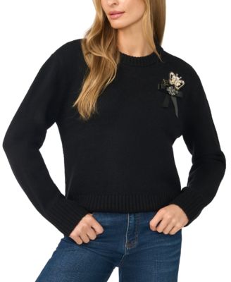 Women's Embellish Long-Sleeve Crewneck Sweater