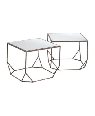 Brown 2-Piece Coffee Table Set, Glass Top and MDF Steel Frame for Living Room