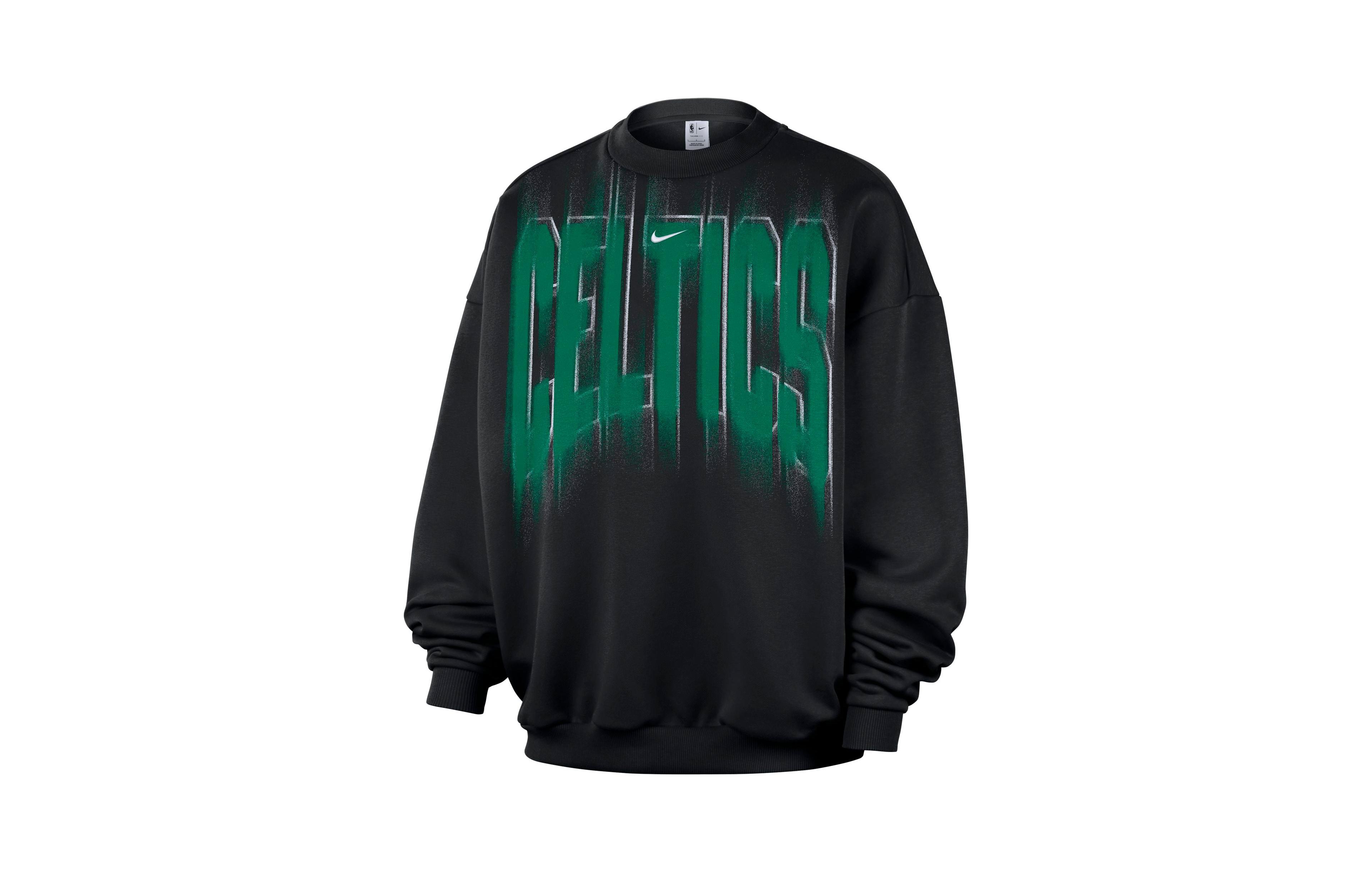 Nike Men's Black, White Boston Celtics 2026 Game Theather Fleece Crewneck Sweatshirt