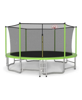 16-Foot Trampoline with Basketball Hoop & Safety Enclosure, Ages 11+