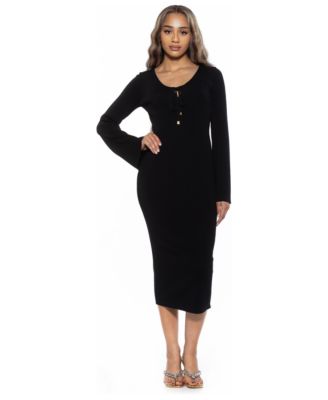 Women's Akari Keyhole Scoop Neck Long Sleeve Midi Dress