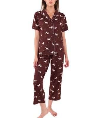 Women's Gabbie Notch Collar Shirt and Capri Pajama Pants, 2-Piece Set