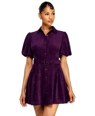 Juniors' Button-Front Suede Belted Mini Dress