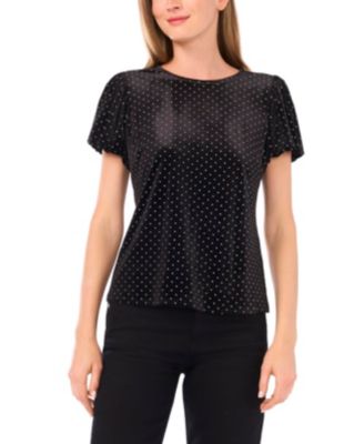 Plus Size Studded Velvet Puff Sleeve Blouse