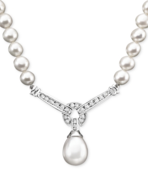 image of 14k White Gold Necklace, Cultured Freshwater Pearl and Diamond (1/3 ct. t.w.) Necklace
