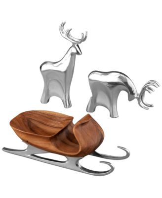 Nambe Christmas Sleigh with Reindeer Figurine Set