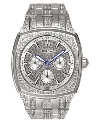 Bulova - Men's Crystal Accented Silver-Tone Bracelet Watch 96C002