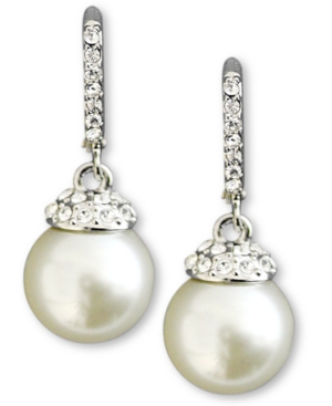 image of Givenchy Earrings, Crystal Accent and White Glass Pearl
