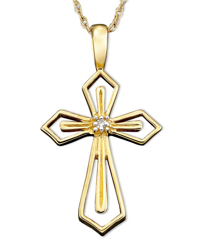 Macy's - 14k White Gold Pendant, Diamond Accent Cross