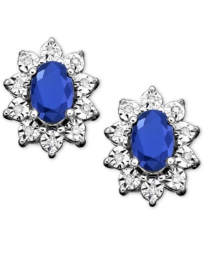 image of 10k White Gold Earrings, Sapphire (1-1/3 ct. t.w.) and Diamond Accent Stud Earrings