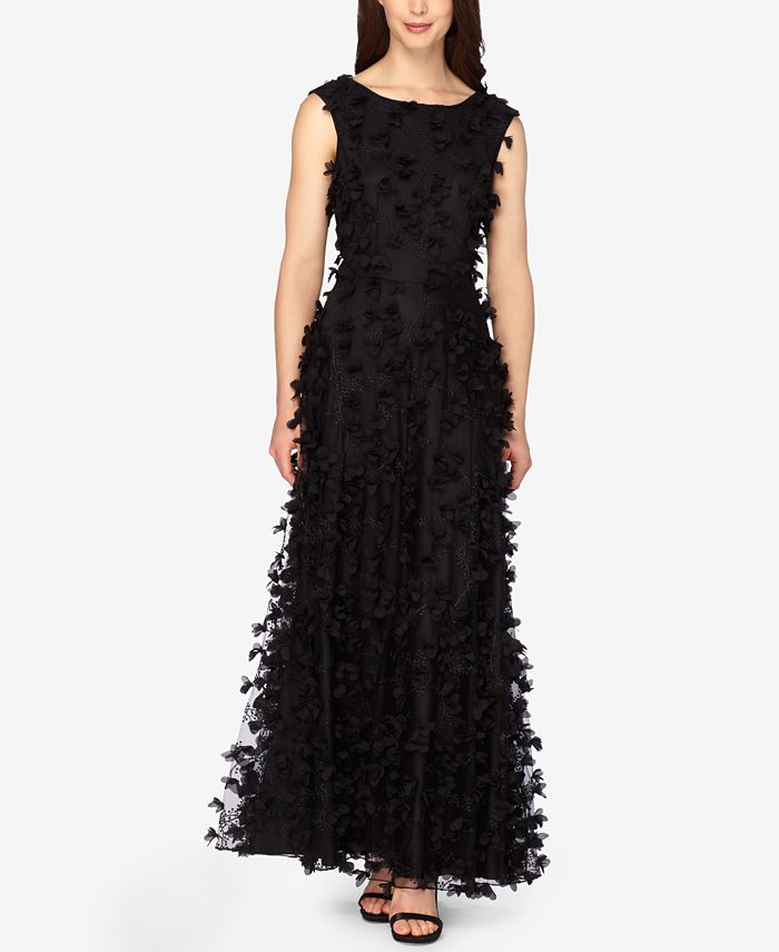 Tahari asl embroidered store a line gown