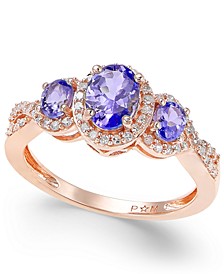 Tanzanite (1 ct. t.w.) & Diamond (1/4 ct. t.w.) 3-Stone Ring in 14k Gold (Also in Ruby, Emerald & Sapphire)