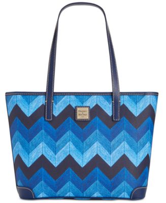 Dooney and Bourke Blue and White buy Chevron Tote with Matching Small Bag