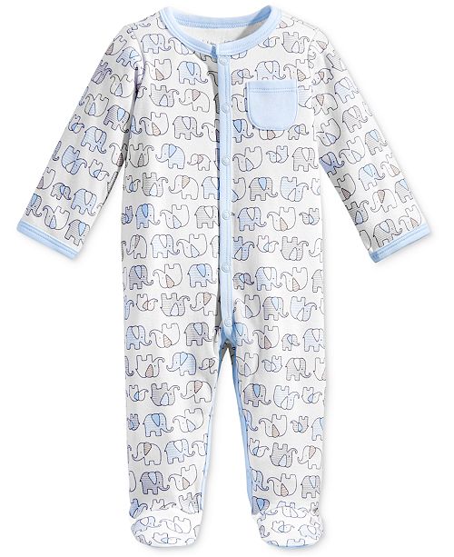 First Impressions Baby Boys 1 Pc Elephant Print Footed Coverall