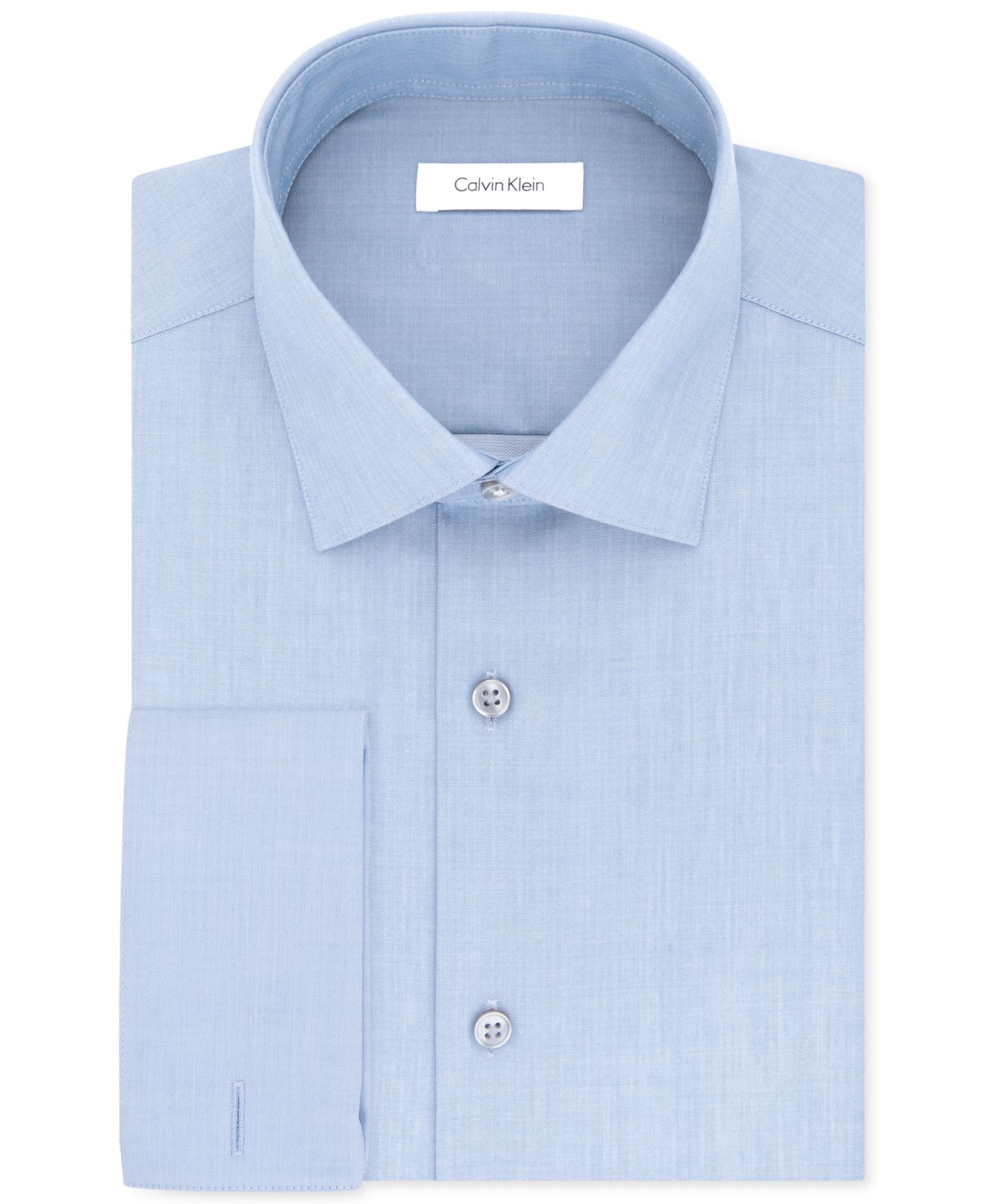 Мужская рубашка Calvin Klein Slim-Fit Non-Iron Herringbone French Cuff Dress Shirt, цвет: Синий — фото 4