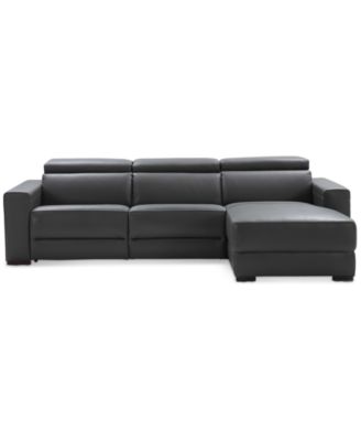 Nevio 3-pc Leather Sectional Sofa with Chaise, 1 Power Recliner and Articulating Headrests, Created for Macy's