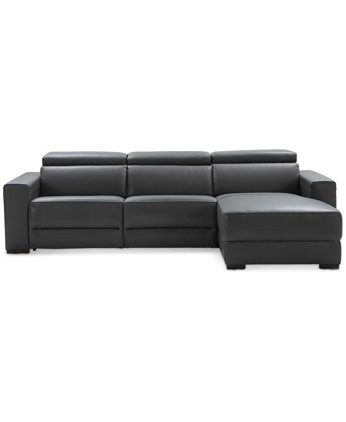 Furniture Nevio 3pc Leather Sectional Sofa with Chaise, 1 Power