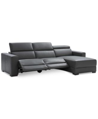 Nevio 115" 3-pc Leather Sectional Sofa with Chaise, 2 Power Recliners and Articulating Headrests, Created for Macy's
