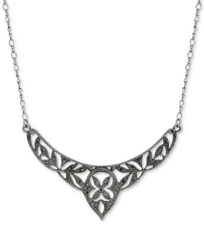 2028 Hematite-Tone Pavé Filigree Openwork Collar Necklace