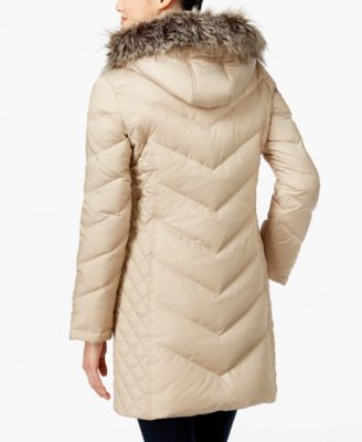 Kenneth Cole Faux-Fur-Trim Chevron Quilted Down Coat 