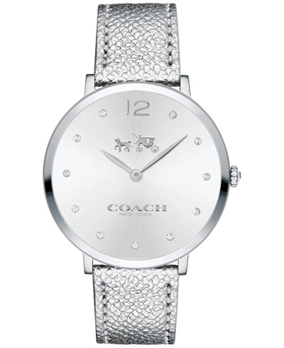 COACH Women's Slim Easton Metallic Silver Leather Strap Watch 35mm 14502685