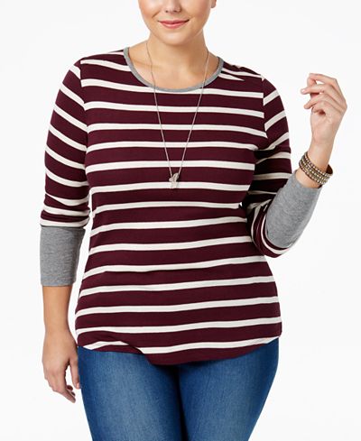 Extra Touch Trendy Plus Size Striped Top
