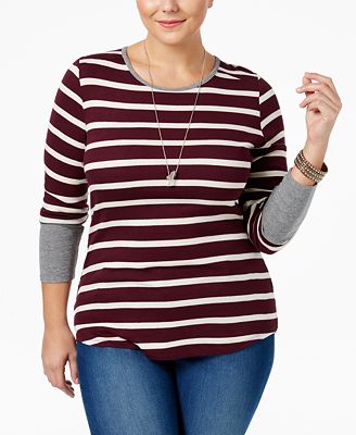 Extra Touch Trendy Plus Size Striped Top - Tops - Plus Sizes - Macy's