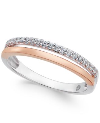 Macy's Diamond Split Band (1/8 ct. t.w.) in 14K White and Rose Gold ...