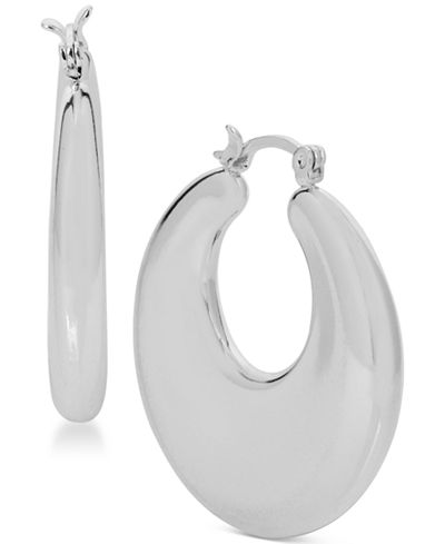 Touch of Silver Silver-Plated Oval Puff Hoop Earrings