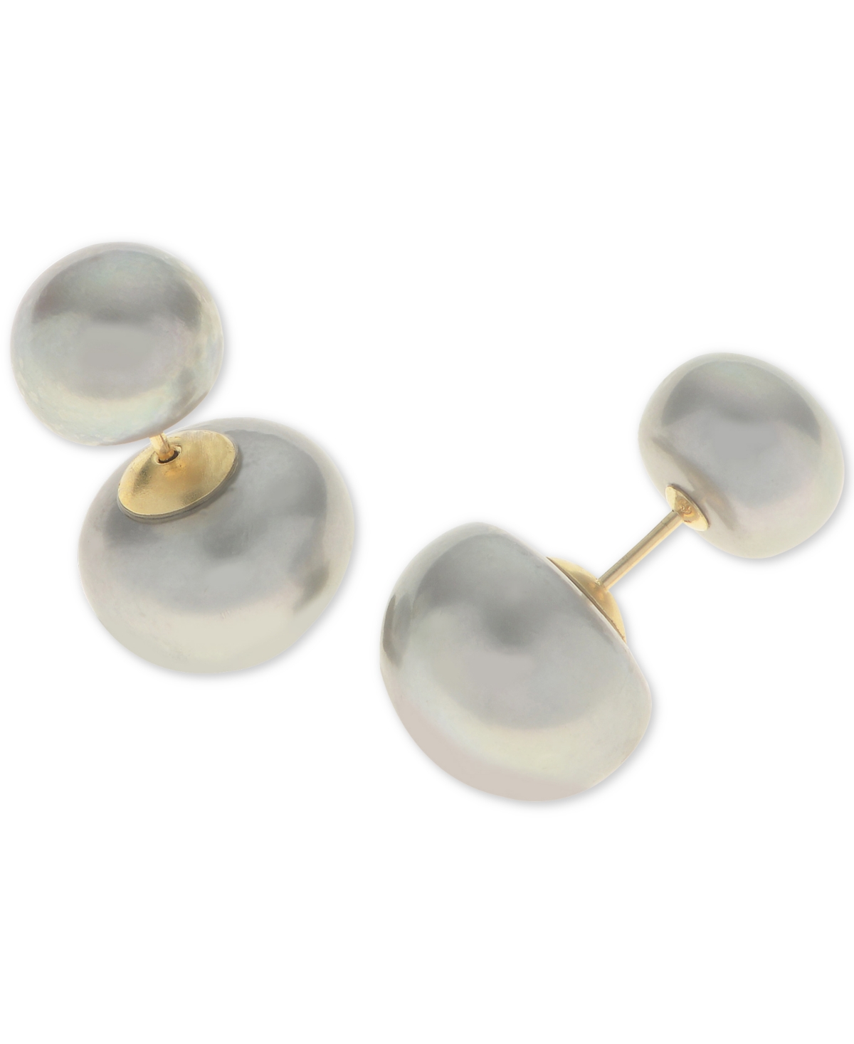 Shop Macy's Cultured Freshwater Pearl (8mm -12mm) Front And Back Stud Earrings In 14k Gold In Gray
