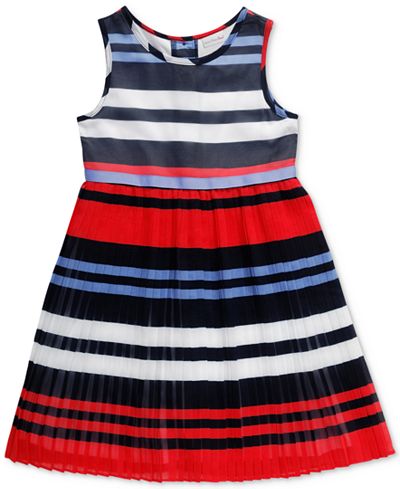 Sweet Heart Rose Striped Pleated Party Dress, Little Girls (2-6X)