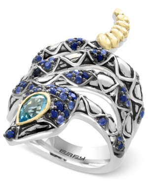 image of Effy Balissima Sapphire (7/8 ct. t.w.) and Blue Topaz (1/2 ct. t.w.) Snake Ring in Sterling Silver and 18k Gold