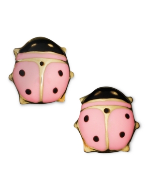 image of Children-s 14k Gold Earrings, Pink Ladybug Studs